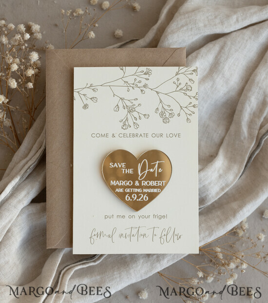 SAVE THE DATES acrylic gold magnets Personalised Gold Acrylic Save the Date Magnet and Card, Gold Wedding Save The Dates Plexi Magnets, Wedding Boho Save The Date Cards 05/goldN/std