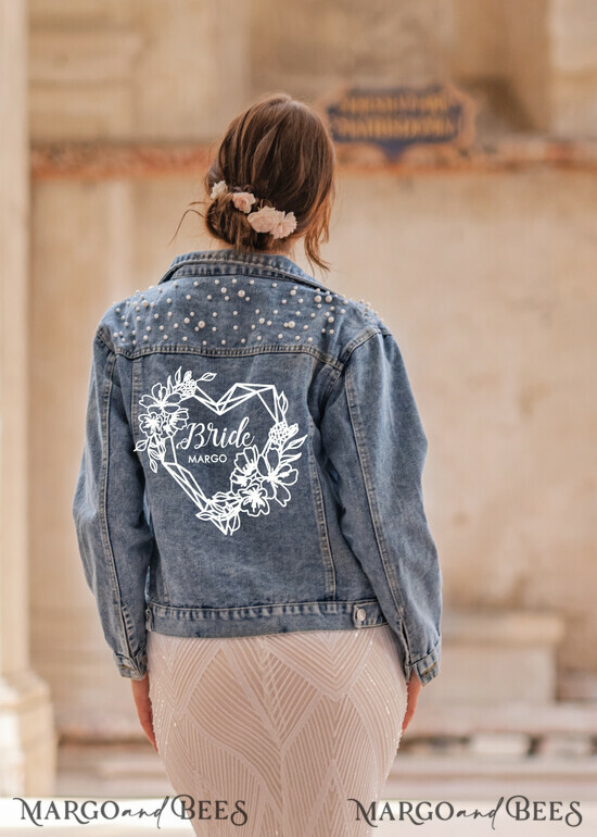 BRIDE bolero, jacket, robes DENIM BRIDAL JACKET jeans wedding jacket denim bride custom vintage jacket for photoshoot Text on the back, Name of the Bride 15/jacket/bride