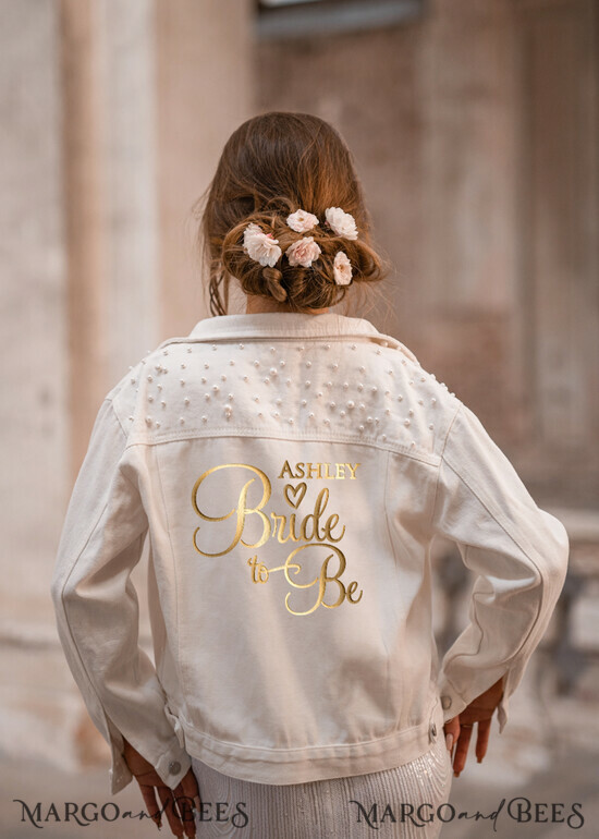 WEDDING JACKET/ BOLERO DENIM BRIDAL JACKET white jeans wedding jacket denim bride, Text on the back, Name of the Bride 03/jacket/bride
