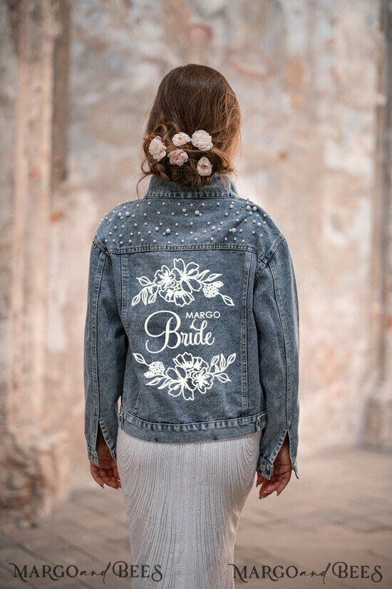 BRIDE bolero, jacket, robes DENIM BRIDAL JACKET wedding jacket denim bride, Text on the back, Name of the Bride 10/jacket/bride