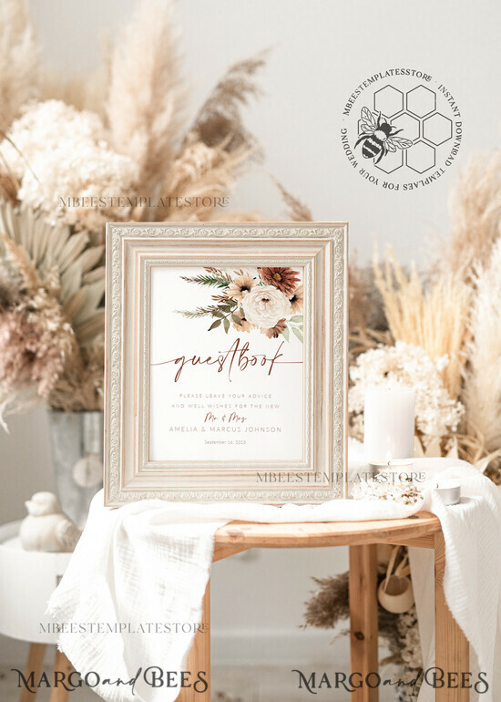 TEMPLETT wedding signs Boho Guestbook Wedding Sign template, Instant download Rustic Wedding Guest book Sign, Guestbook Printable, Minimalist Sign, WBoho10 10/boho/gb