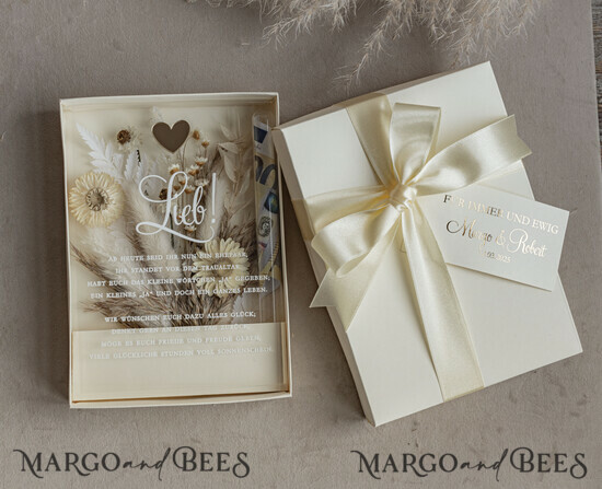 NEWLY WEDS COUPLE GIFTS Geldgeschenk zur Hochzeit Geschenkschachtel für Geld Geldgeschenk zur Hochzeit mit Strauß aus Trockenblumen personalisiert 01/bhPVel/BoxVpMde