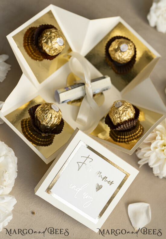 NEWLY WEDS COUPLE GIFTS Geldgeschenk zur Hochzeit Mini Geldgeschenk zur Hochzeit – Kleines Box mit großer Wirkung Kleines Geldgeschenk zur Hochzeit Exploding Box mit Pralinen 01/gold/box1