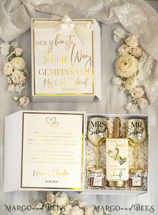 NEWLY WEDS COUPLE GIFTS Geldgeschenk zur Hochzeit Geschenkschachtel für Geld Geldgeschenk zur Hochzeit Geldgeschenk mit personalisierten goldenen Weingläsern 01/Gkl/BBwno