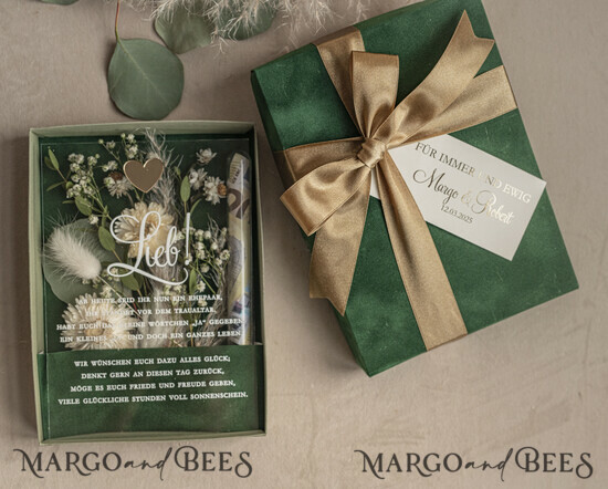 NEWLY WEDS COUPLE GIFTS Geldgeschenk zur Hochzeit Geschenkschachtel für Geld Geldgeschenk zur Hochzeit mit Strauß aus Trockenblumen personalisiert 04/bhPVel/BoxVpMde