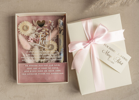 NEWLY WEDS COUPLE GIFTS Geldgeschenk zur Hochzeit Geschenkschachtel für Geld Geldgeschenk zur Hochzeit mit Strauß aus Trockenblumen personalisiert, Reagenzglas für Geld - gift box for money 05/bhPvel/BoxVpMde