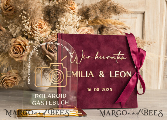 WEDDING GUEST BOOKS Hochzeitsgästebuch Hochzeitsfoto-Gästebuch Polaroid Gold Acrylic Hochzeitsgästebuch Personalisiert Schilderset Samtweißes Sofort-Fotobuch Boho Elegant Instax Hochzeitsfoto-Gästebuch 01/vel/KWGde