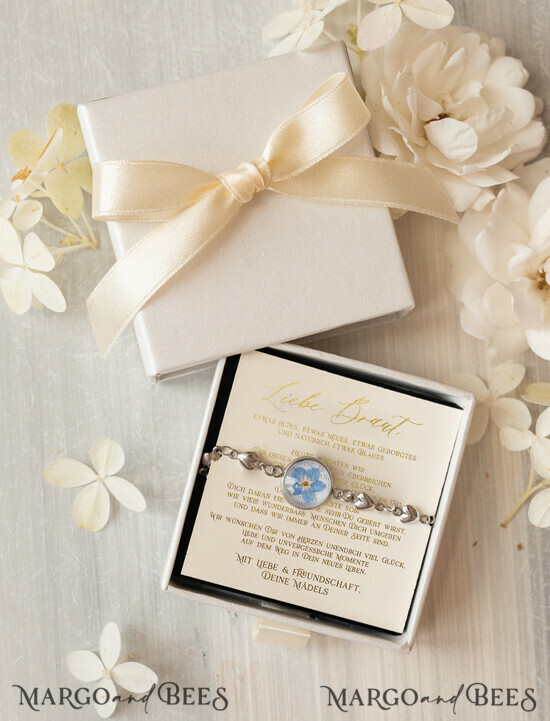BRIDESMAID/BEST MAN BOX Trauzeuge Fragen Geschenkbox Ein Geschenk für die Braut – Ein Armband mit einer Vergissmeinnicht-Blume in einer Geschenkbox mit Widmung 01/brautbox/geschenkBraut