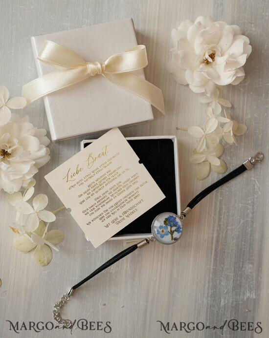 BRIDESMAID/BEST MAN BOX Trauzeuge Fragen Geschenkbox Ein Geschenk für die Braut – Ein Armband mit einer Vergissmeinnicht-Blume in einer Geschenkbox mit Widmung 04/brautbox/geschenkBraut