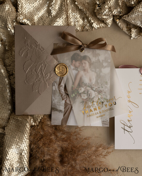 THANK YOU CARDS photo gold vellum plexi Printed vellum Wedding Photo Thank You Cards, Modern Wedding Thank You Cards with Photo, Minimalist Thank You Cards Wedding 09/VelMgld/Thcard