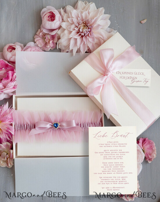 BRIDE bolero, robes, garter Geschenkidee für die Braut Strumpfband Rosa Tüll-Strumpfband in Geschenkbox – Überraschung vom Junggesellinnenabschied 06/TSrosa/podDE