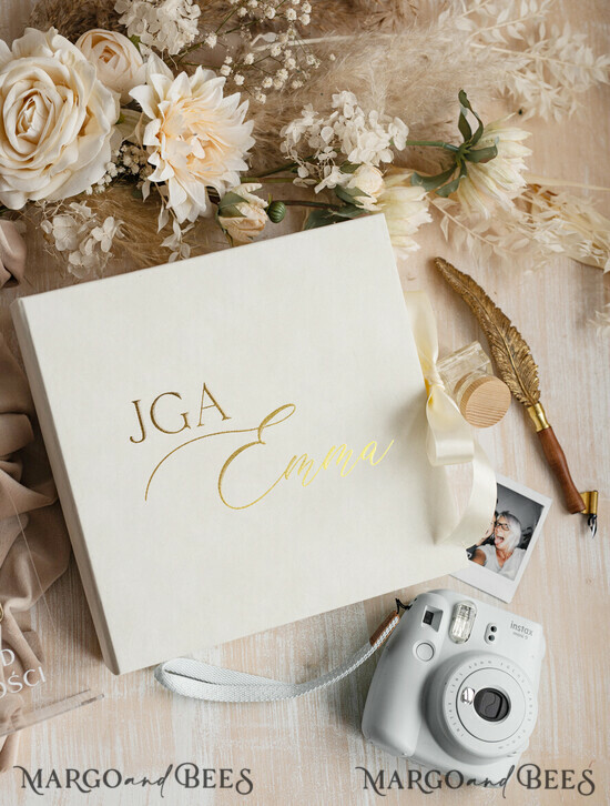 BRIDAL SHOWER INVITATIONS JGA geschenk braut JGA Kartenbox aus Samt – personalisiert mit goldener Prägung, inkl. Gästekarten für die Braut 03/brautAnkiet/geschenkBraut