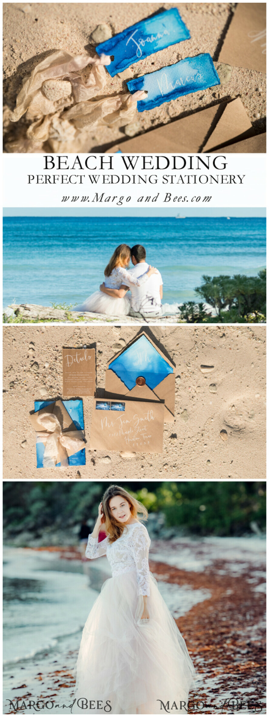 PLACE CARDS / TABLE CARDS Boho Elegance Bold Line Delicate Blue Wedding Place Cards, Watercolor Design Name Tags with Ribbon, Unique Wedding Stationery, Beach Wedding Place Card, Decled-Edge Custom Escort Cards