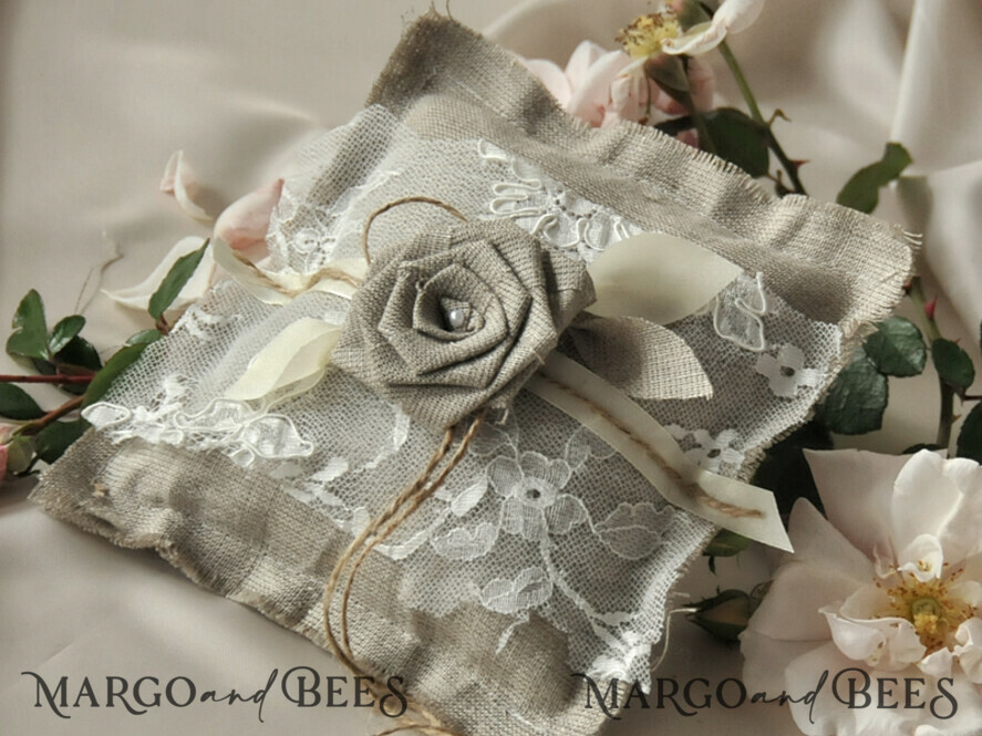 RING BEARER BOXES & PILLOWS Boho Rustic Ring Pillow Vintage wedding Ring Pillow • Custom Linen Ring Bearer Pillow • Boho Linen Ring Bearer