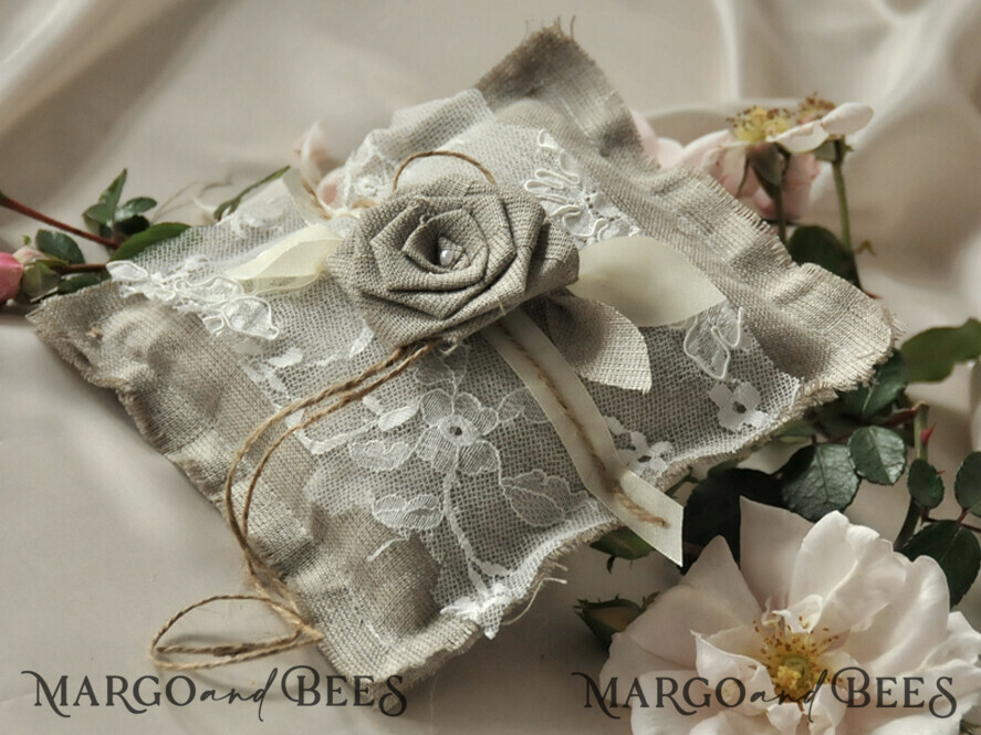 RING BEARER BOXES & PILLOWS Boho Rustic Ring Pillow Vintage wedding Ring Pillow • Custom Linen Ring Bearer Pillow • Boho Linen Ring Bearer