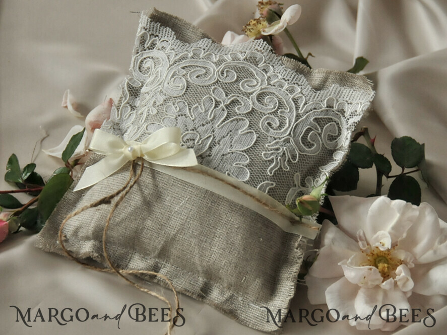 RING BEARER BOXES & PILLOWS Boho Rustic Ring Pillow Vintage wedding Ring Pillow • Custom Linen Ring Bearer Pillow • Boho Linen Ring Bearer