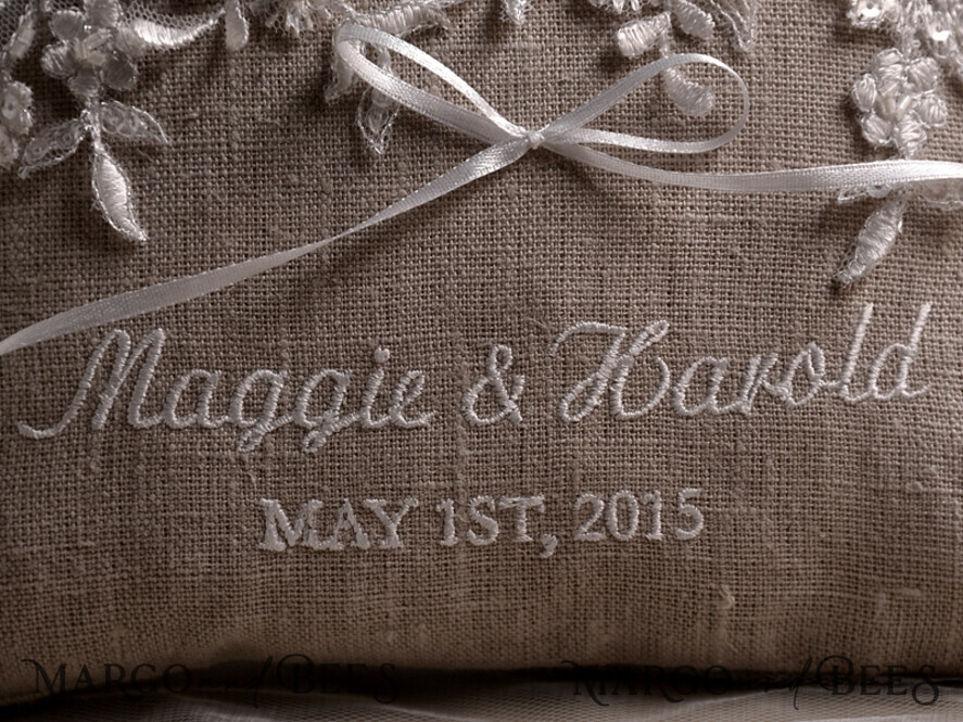 RING BEARER BOXES & PILLOWS Boho Rustic Ring Pillow Handmade Lace Wedding Ring Pillow • Rustic Ring Bearer Pillow • Custom Linen Ring Bearer