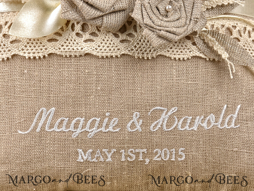 RING BEARER BOXES & PILLOWS Boho Rustic Ring Pillow Boho Linen Wedding Ring Pillow • Presonalised Ring Bearer Pillow • Custom Wedding Ring Bearer