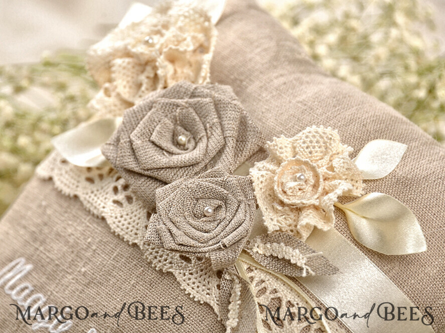 RING BEARER BOXES & PILLOWS Boho Rustic Ring Pillow Boho Linen Wedding Ring Pillow • Presonalised Ring Bearer Pillow • Custom Wedding Ring Bearer