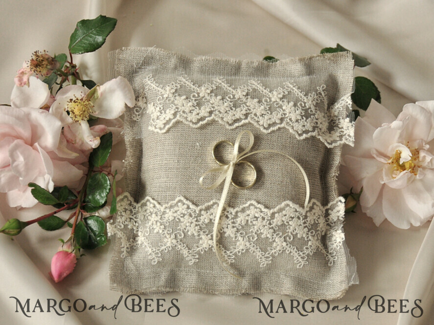 RING BEARER BOXES & PILLOWS Boho Rustic Ring Pillow Vintage wedding Ring Pillow • Custom Linen Ring Bearer Pillow • Boho Linen Ring Bearer