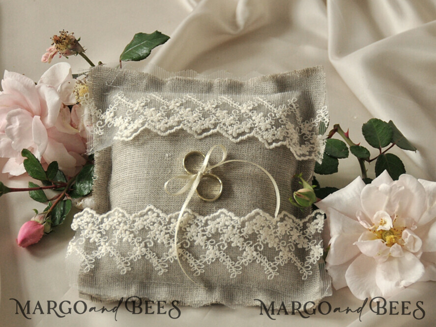 RING BEARER BOXES & PILLOWS Boho Rustic Ring Pillow Vintage wedding Ring Pillow • Custom Linen Ring Bearer Pillow • Boho Linen Ring Bearer