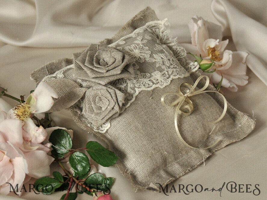 RING BEARER BOXES & PILLOWS Boho Rustic Ring Pillow Vintage wedding Ring Pillow • Custom Linen Ring Bearer Pillow • Boho Linen Ring Bearer