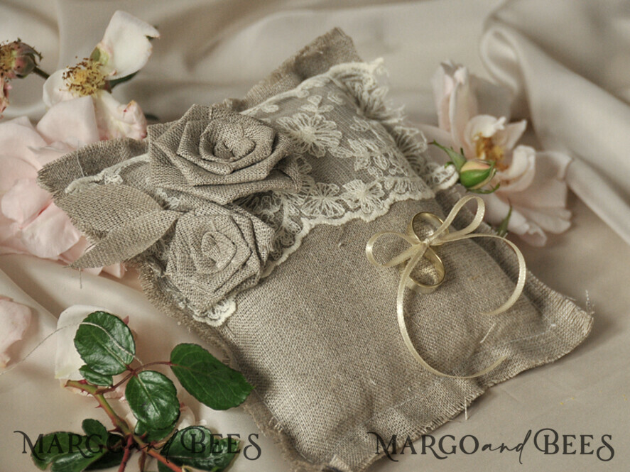 RING BEARER BOXES & PILLOWS Boho Rustic Ring Pillow Vintage wedding Ring Pillow • Custom Linen Ring Bearer Pillow • Boho Linen Ring Bearer