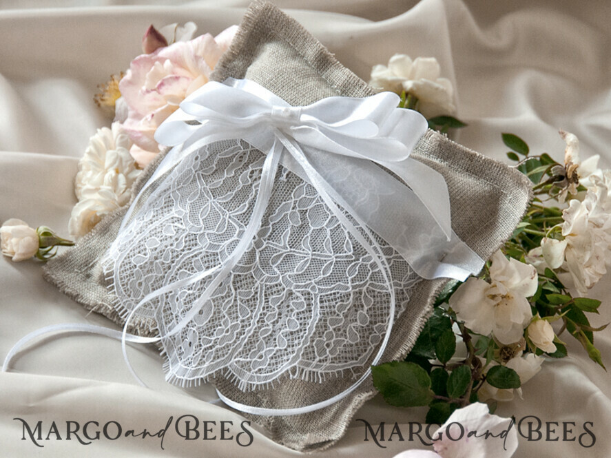RING BEARER BOXES & PILLOWS Boho Rustic Ring Pillow Handmade Lace Wedding Ring Pillow • Rustic Ring Bearer Pillow • Custom Linen Ring Bearer