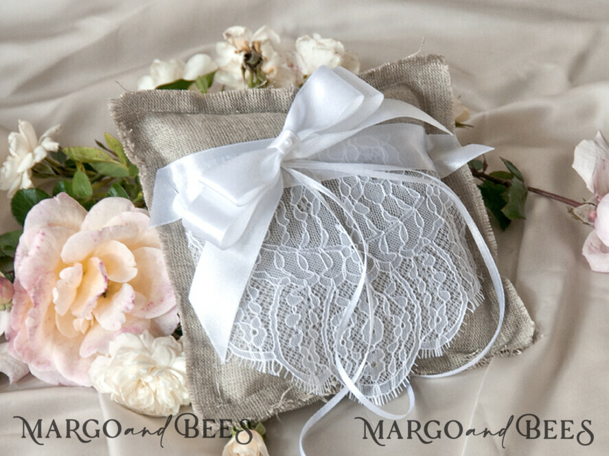RING BEARER BOXES & PILLOWS Boho Rustic Ring Pillow Handmade Lace Wedding Ring Pillow • Rustic Ring Bearer Pillow • Custom Linen Ring Bearer