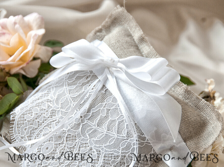 RING BEARER BOXES & PILLOWS Boho Rustic Ring Pillow Handmade Lace Wedding Ring Pillow • Rustic Ring Bearer Pillow • Custom Linen Ring Bearer