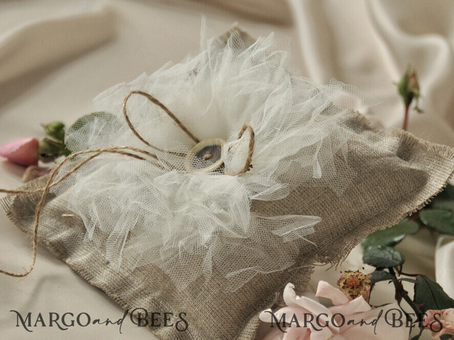 RING BEARER BOXES & PILLOWS Boho Rustic Ring Pillow Vintage wedding Ring Pillow • Custom Linen Ring Bearer Pillow • Boho Linen Ring Bearer