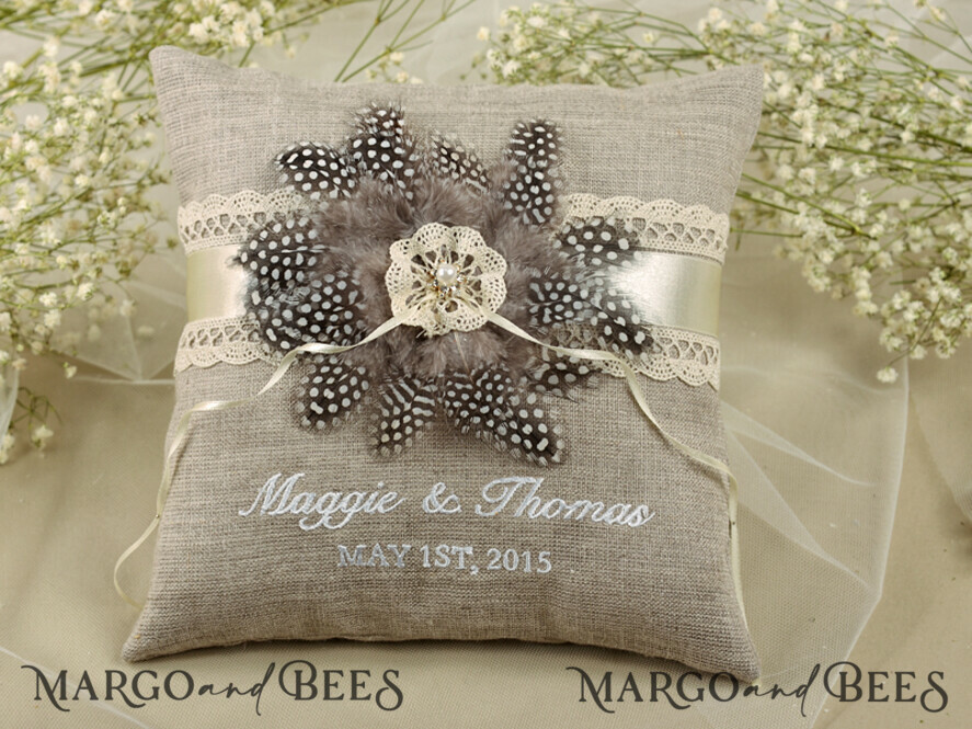 RING BEARER BOXES & PILLOWS Boho Rustic Ring Pillow Vintage wedding Ring Pillow • Custom Linen Ring Bearer Pillow • Boho Linen Ring Bearer