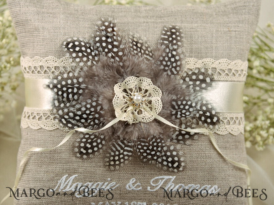 RING BEARER BOXES & PILLOWS Boho Rustic Ring Pillow Vintage wedding Ring Pillow • Custom Linen Ring Bearer Pillow • Boho Linen Ring Bearer