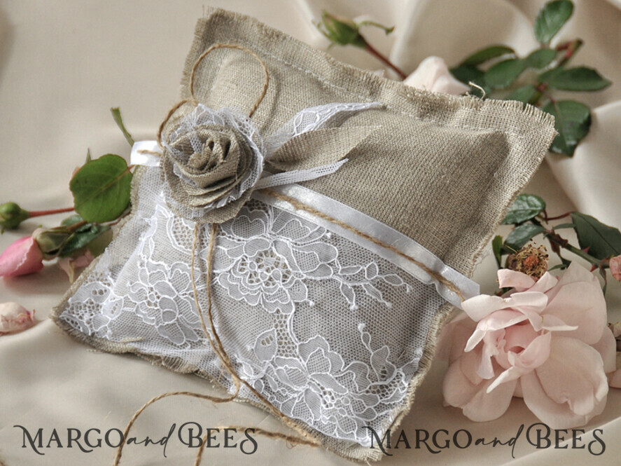 RING BEARER BOXES & PILLOWS Boho Rustic Ring Pillow Boho Vintage Lace Wedding Ring Pillow • Embroidered Ring Bearer Pillow • Ring Bearer Pillow Presonalised