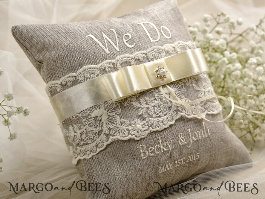 RING BEARER BOXES & PILLOWS Boho Rustic Ring Pillow Boho Vintage Lace Wedding Ring Pillow • Embroidered Ring Bearer Pillow • Ring Bearer Pillow Presonalised