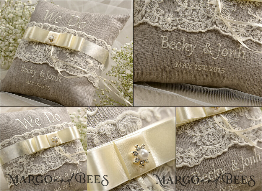 RING BEARER BOXES & PILLOWS Boho Rustic Ring Pillow Boho Vintage Lace Wedding Ring Pillow • Embroidered Ring Bearer Pillow • Ring Bearer Pillow Presonalised