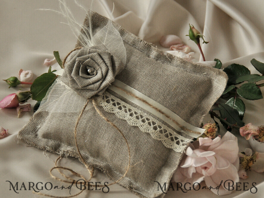 RING BEARER BOXES & PILLOWS Boho Rustic Ring Pillow Handmade Lace Wedding Ring Pillow • Rustic Ring Bearer Pillow • Custom Linen Ring Bearer