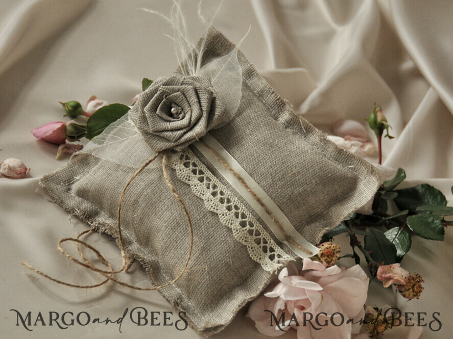 RING BEARER BOXES & PILLOWS Boho Rustic Ring Pillow Handmade Lace Wedding Ring Pillow • Rustic Ring Bearer Pillow • Custom Linen Ring Bearer