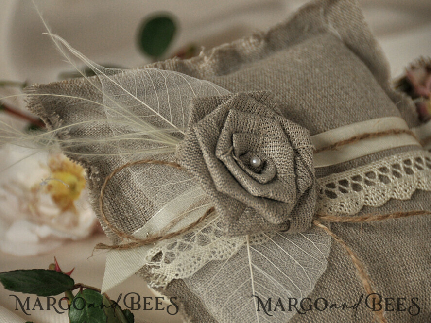 RING BEARER BOXES & PILLOWS Boho Rustic Ring Pillow Handmade Lace Wedding Ring Pillow • Rustic Ring Bearer Pillow • Custom Linen Ring Bearer