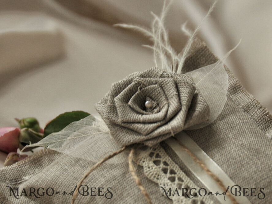 RING BEARER BOXES & PILLOWS Boho Rustic Ring Pillow Handmade Lace Wedding Ring Pillow • Rustic Ring Bearer Pillow • Custom Linen Ring Bearer