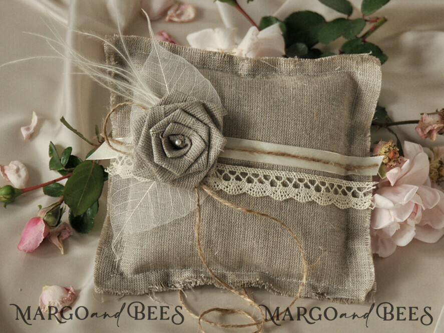 RING BEARER BOXES & PILLOWS Boho Rustic Ring Pillow Handmade Lace Wedding Ring Pillow • Rustic Ring Bearer Pillow • Custom Linen Ring Bearer