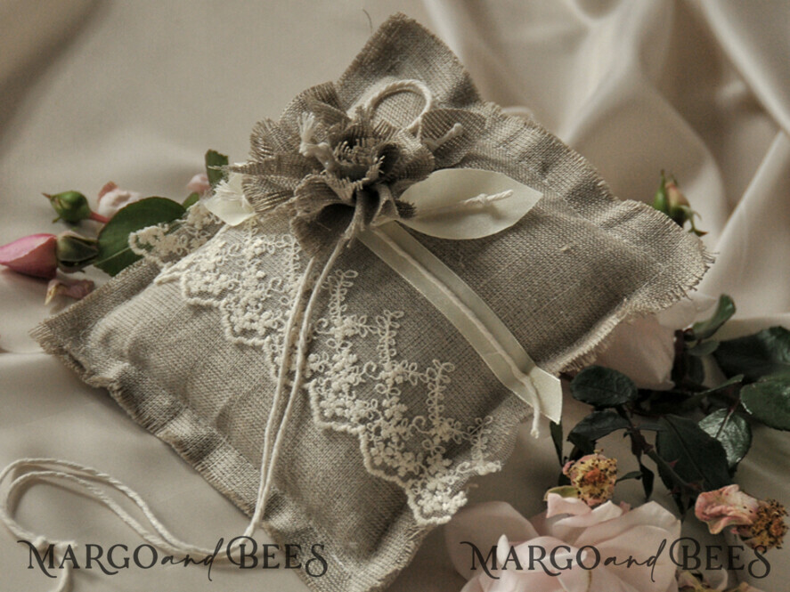 RING BEARER BOXES & PILLOWS Boho Rustic Ring Pillow Boho Linen Wedding Ring Pillow • Presonalised Ring Bearer Pillow • Custom Wedding Ring Bearer