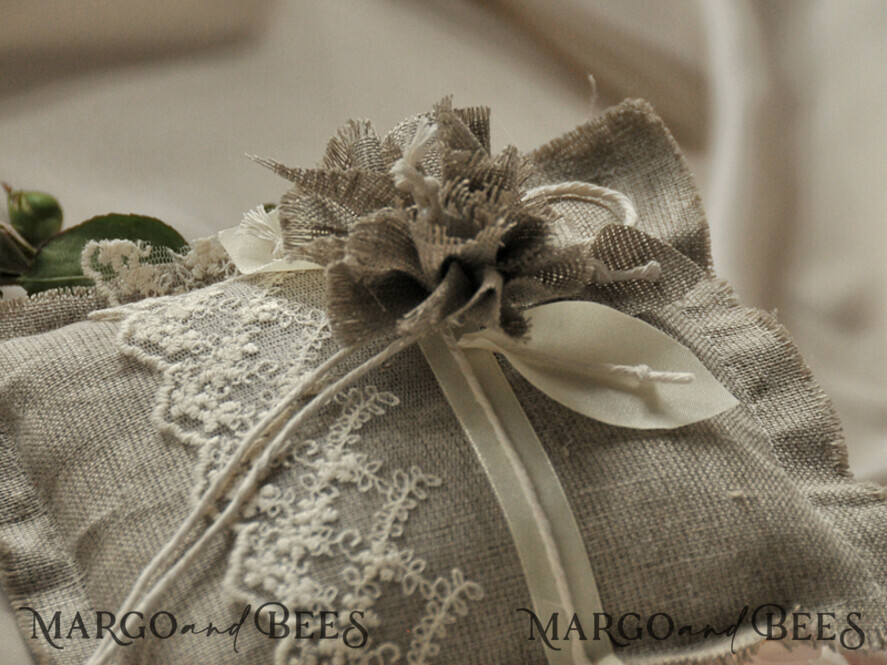 RING BEARER BOXES & PILLOWS Boho Rustic Ring Pillow Boho Linen Wedding Ring Pillow • Presonalised Ring Bearer Pillow • Custom Wedding Ring Bearer