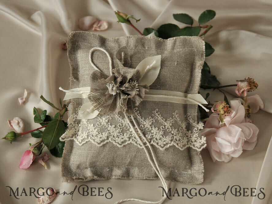 RING BEARER BOXES & PILLOWS Boho Rustic Ring Pillow Boho Linen Wedding Ring Pillow • Presonalised Ring Bearer Pillow • Custom Wedding Ring Bearer