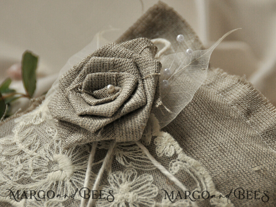 RING BEARER BOXES & PILLOWS Boho Rustic Ring Pillow Boho Linen Wedding Ring Pillow • Presonalised Ring Bearer Pillow • Custom Wedding Ring Bearer