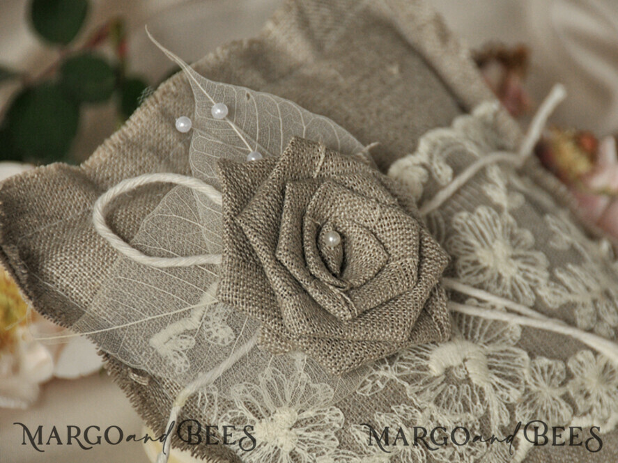 RING BEARER BOXES & PILLOWS Boho Rustic Ring Pillow Boho Linen Wedding Ring Pillow • Presonalised Ring Bearer Pillow • Custom Wedding Ring Bearer
