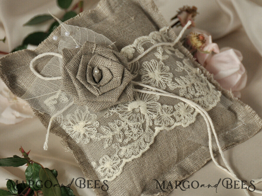 RING BEARER BOXES & PILLOWS Boho Rustic Ring Pillow Boho Linen Wedding Ring Pillow • Presonalised Ring Bearer Pillow • Custom Wedding Ring Bearer