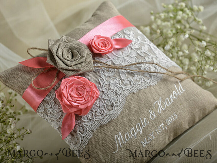 RING BEARER BOXES & PILLOWS Boho Rustic Ring Pillow Boho Linen Wedding Ring Pillow • Presonalised Ring Bearer Pillow • Custom Wedding Ring Bearer