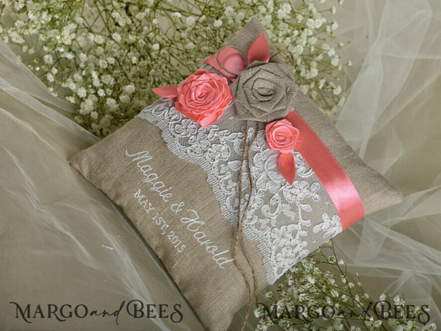 RING BEARER BOXES & PILLOWS Boho Rustic Ring Pillow Boho Linen Wedding Ring Pillow • Presonalised Ring Bearer Pillow • Custom Wedding Ring Bearer