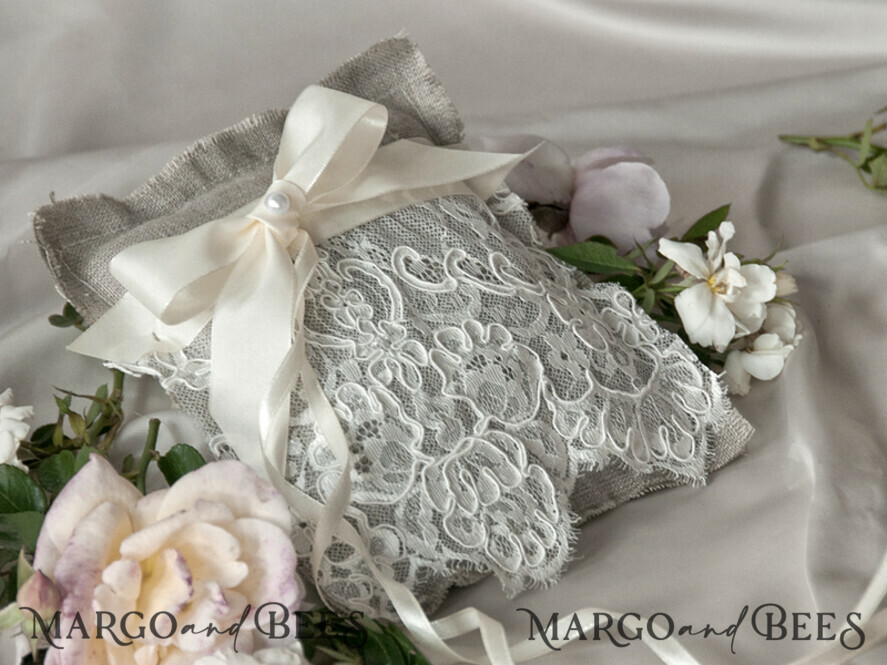 RING BEARER BOXES & PILLOWS Boho Rustic Ring Pillow Boho Linen Wedding Ring Pillow • Presonalised Ring Bearer Pillow • Custom Wedding Ring Bearer